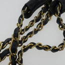 CHANEL Chain Tote Bag Lamb Skin Navy Gold CC Auth bs28662-9