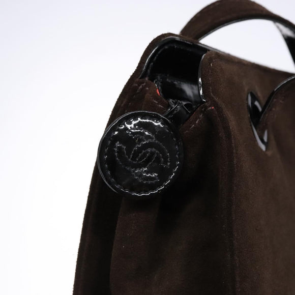 CHANEL Tote Bag Suede Brown CC Auth bs28665