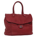 CHANEL Boston Bag Lamb Skin Red CC Auth bs28667-1