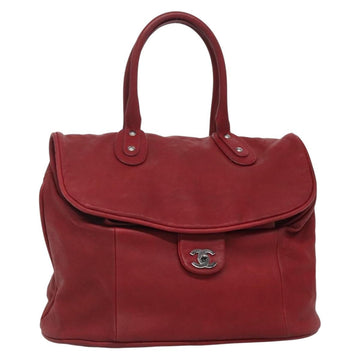 CHANEL Boston Bag Lamb Skin Red CC Auth bs28667