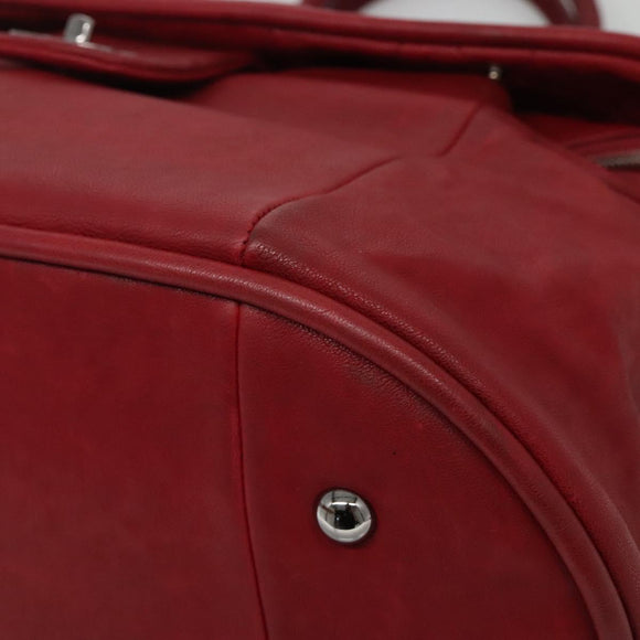 CHANEL Boston Bag Lamb Skin Red CC Auth bs28667