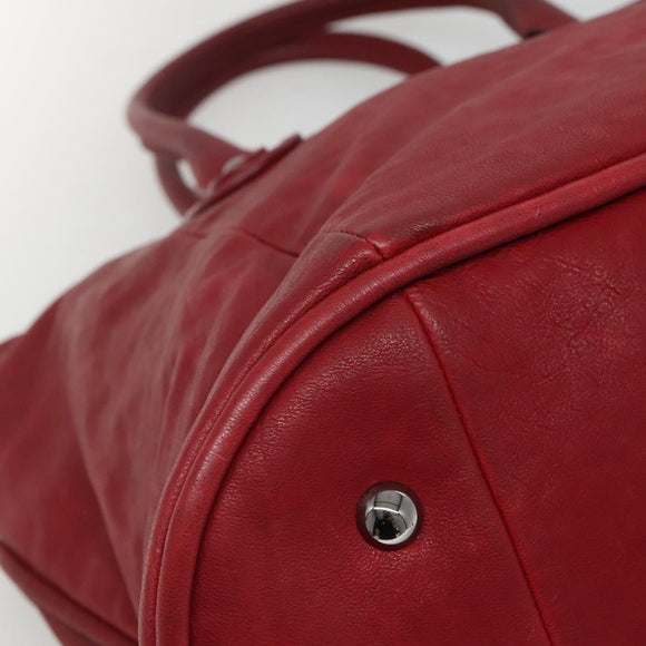 CHANEL Boston Bag Lamb Skin Red CC Auth bs28667