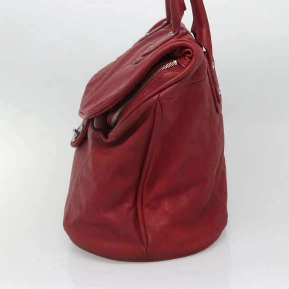 CHANEL Boston Bag Lamb Skin Red CC Auth bs28667