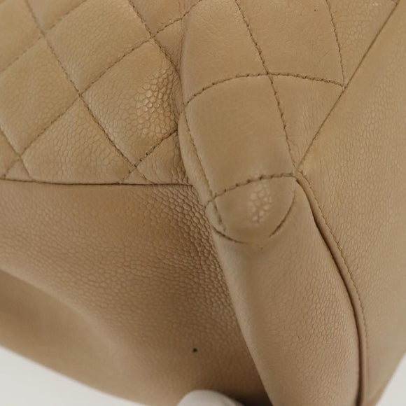 CHANEL Matelasse Chain Tote Bag Caviar Skin Beige Silver CC Auth bs28668