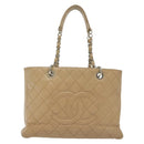 CHANEL Matelasse Chain Tote Bag Caviar Skin Beige Silver CC Auth bs28668-2