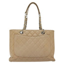 CHANEL Matelasse Chain Tote Bag Caviar Skin Beige Silver CC Auth bs28668-3