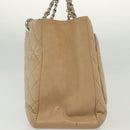 CHANEL Matelasse Chain Tote Bag Caviar Skin Beige Silver CC Auth bs28668-4