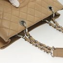 CHANEL Matelasse Chain Tote Bag Caviar Skin Beige Silver CC Auth bs28668-7