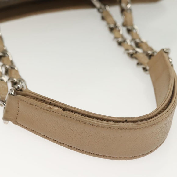 CHANEL Matelasse Chain Tote Bag Caviar Skin Beige Silver CC Auth bs28668