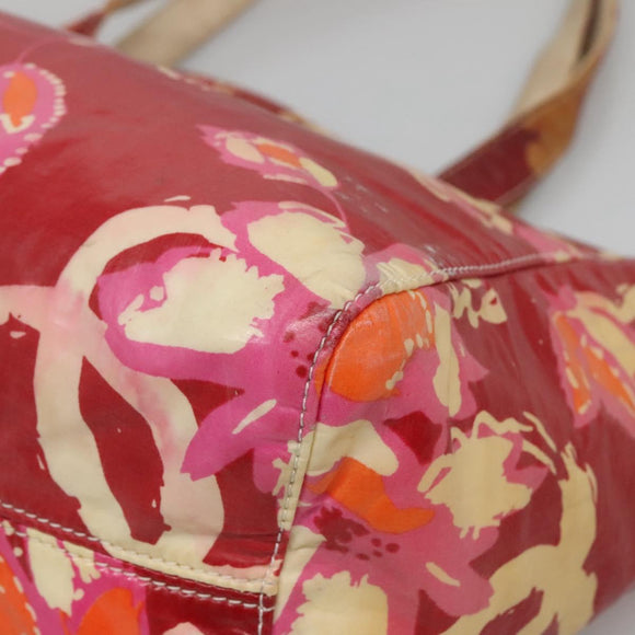 CHANEL High Summer Tote Bag Vinyl Red Silver CC Auth bs28669