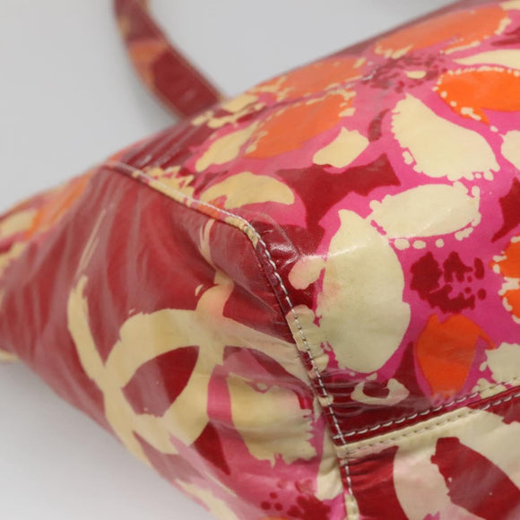 CHANEL High Summer Tote Bag Vinyl Red Silver CC Auth bs28669