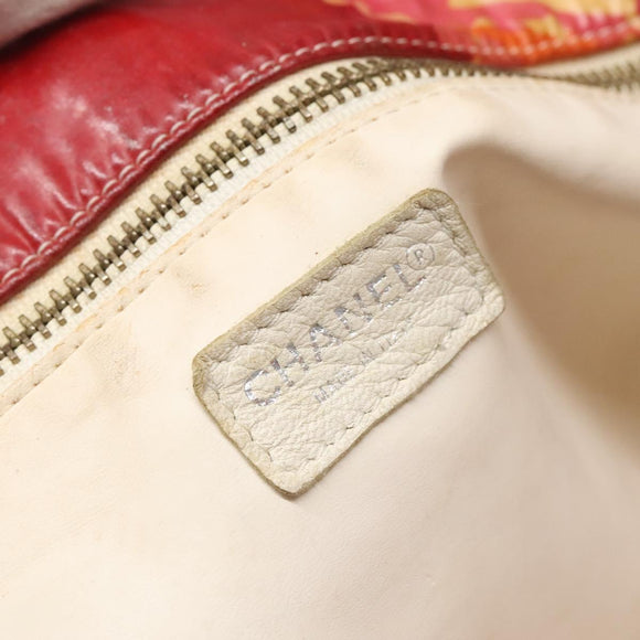 CHANEL High Summer Tote Bag Vinyl Red Silver CC Auth bs28669