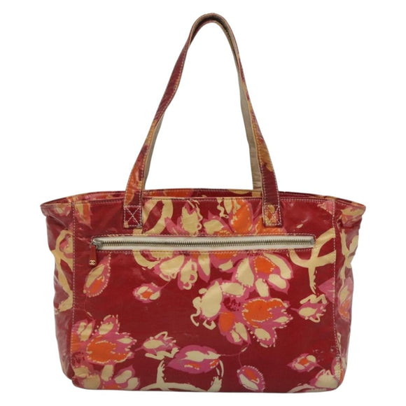 CHANEL High Summer Tote Bag Vinyl Red Silver CC Auth bs28669