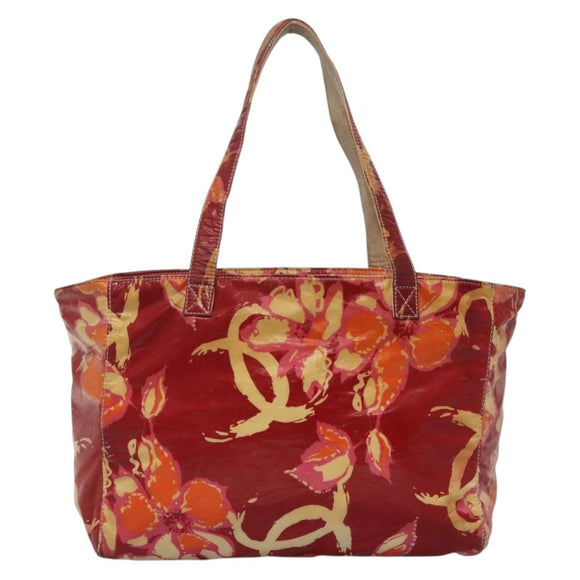 CHANEL High Summer Tote Bag Vinyl Red Silver CC Auth bs28669
