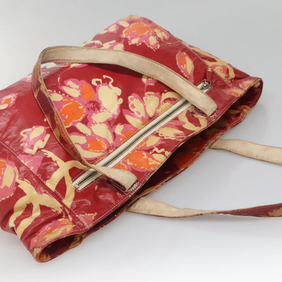 CHANEL High Summer Tote Bag Vinyl Red Silver CC Auth bs28669