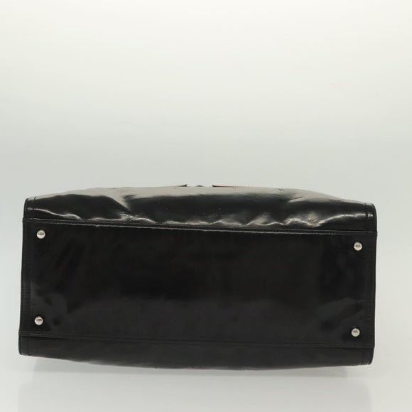 CHANEL Chain Tote Bag Enamel Black Silver CC Auth bs28675