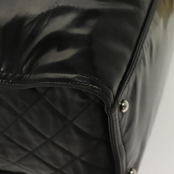 CHANEL Chain Tote Bag Enamel Black Silver CC Auth bs28675