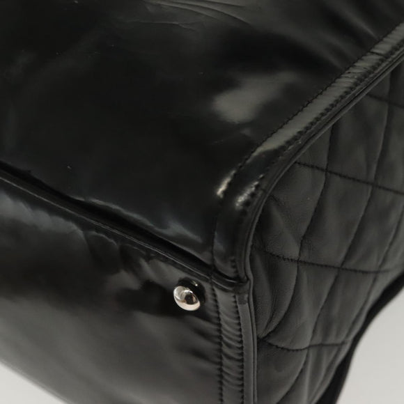 CHANEL Chain Tote Bag Enamel Black Silver CC Auth bs28675