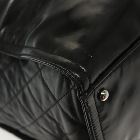 CHANEL Chain Tote Bag Enamel Black Silver CC Auth bs28675