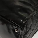 CHANEL Chain Tote Bag Enamel Black Silver CC Auth bs28675-16