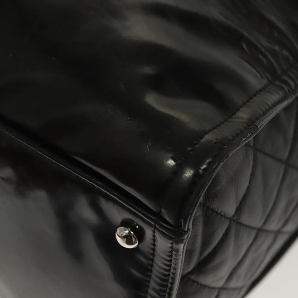 CHANEL Chain Tote Bag Enamel Black Silver CC Auth bs28675