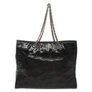 CHANEL Chain Tote Bag Enamel Black Silver CC Auth bs28675-2