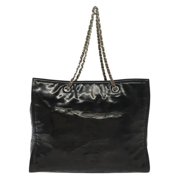 CHANEL Chain Tote Bag Enamel Black Silver CC Auth bs28675 - 0