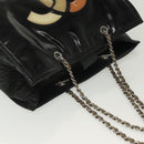 CHANEL Chain Tote Bag Enamel Black Silver CC Auth bs28675-7