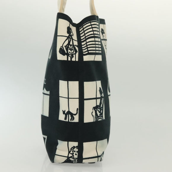 CHANEL windows Tote Bag Canvas Black White gold CC Auth bs28677