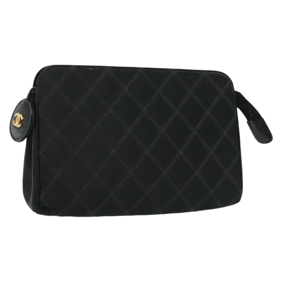 CHANEL Bicolore Pouch Satin Black CC Auth bs28678