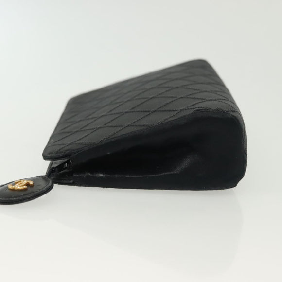 CHANEL Bicolore Pouch Satin Black CC Auth bs28678