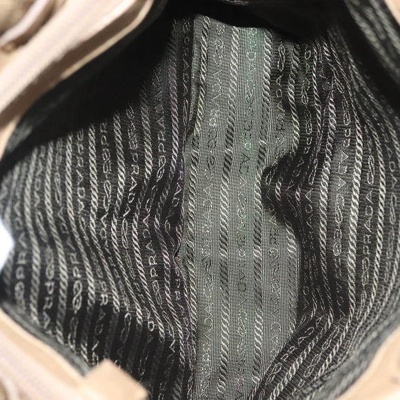 PRADA Tote Bag Nylon Beige Silver Auth bs28686