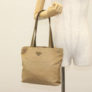 PRADA Tote Bag Nylon Beige Silver Auth bs28686-25