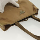 PRADA Tote Bag Nylon Beige Silver Auth bs28686-6