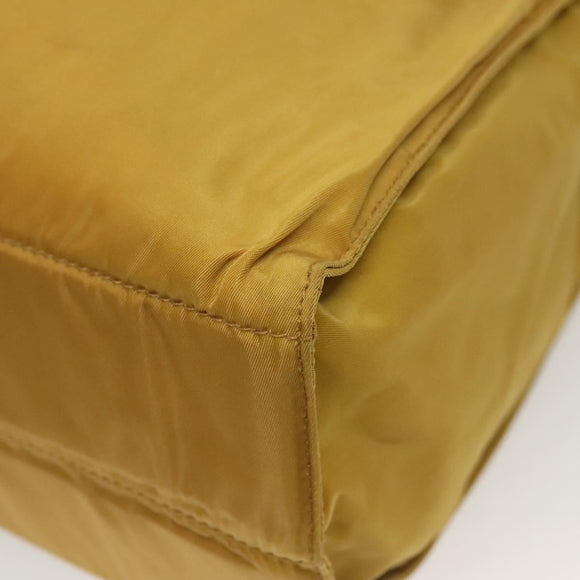 PRADA Tote Bag nylon metal Yellow Gold Auth bs28687