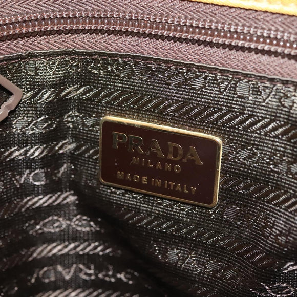 PRADA Tote Bag nylon metal Yellow Gold Auth bs28687