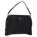 PRADA Shoulder Bag Nylon Enamel Black Silver Auth bs28691-1