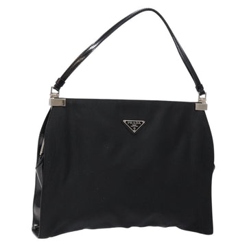 PRADA Shoulder Bag Nylon Enamel Black Silver Auth bs28691