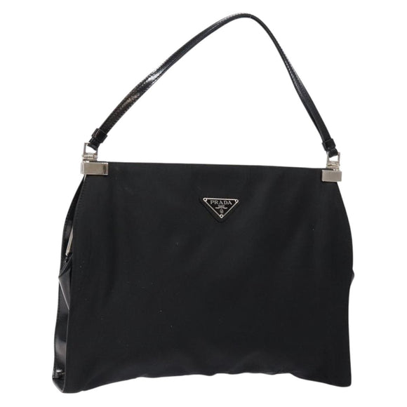 PRADA Shoulder Bag Nylon Enamel Black Silver Auth bs28691