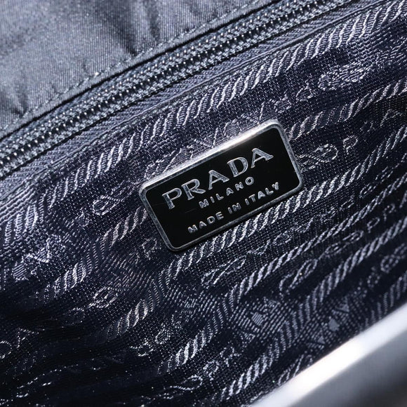 PRADA Shoulder Bag Nylon Enamel Black Silver Auth bs28691