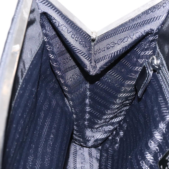 PRADA Shoulder Bag Nylon Enamel Black Silver Auth bs28691