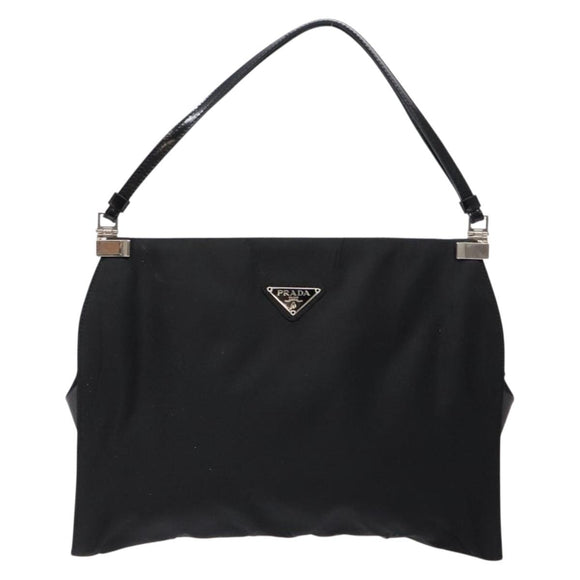 PRADA Shoulder Bag Nylon Enamel Black Silver Auth bs28691