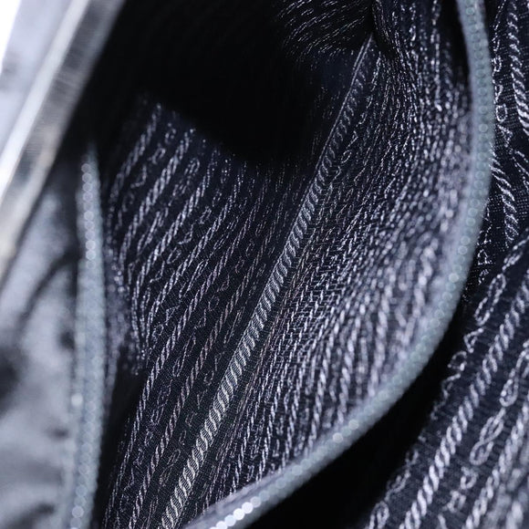 PRADA Shoulder Bag Nylon Enamel Black Silver Auth bs28691