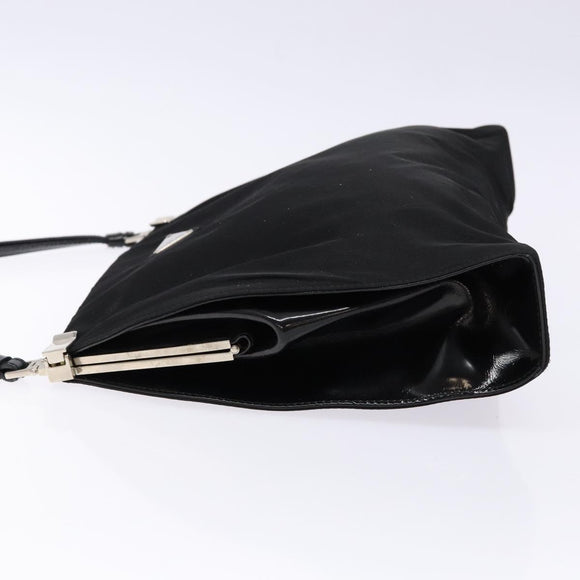PRADA Shoulder Bag Nylon Enamel Black Silver Auth bs28691