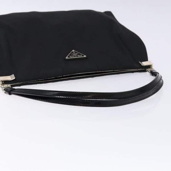 PRADA Shoulder Bag Nylon Enamel Black Silver Auth bs28691