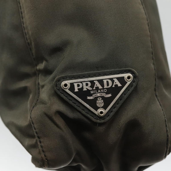 PRADA Tote Bag Nylon Khaki Silver Auth bs28692