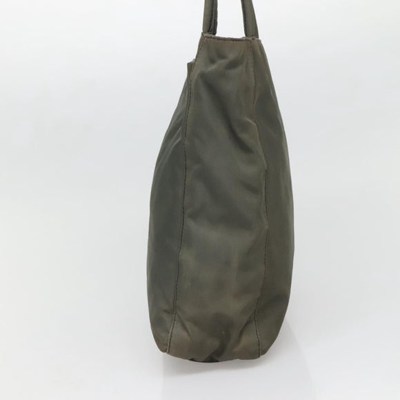 PRADA Tote Bag Nylon Khaki Silver Auth bs28692
