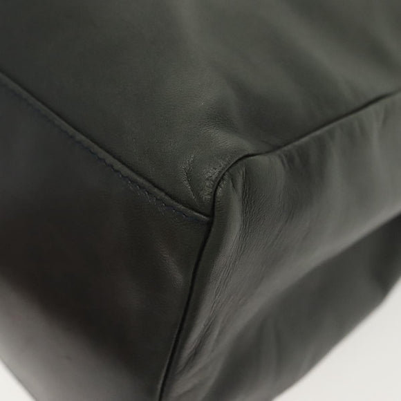 PRADA Hand Bag Leather Navy Silver Auth bs28695