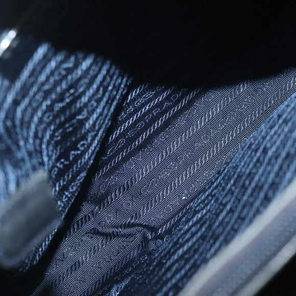 PRADA Hand Bag Leather Navy Silver Auth bs28695