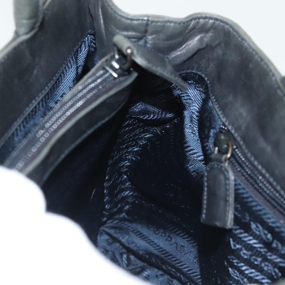 PRADA Hand Bag Leather Navy Silver Auth bs28695